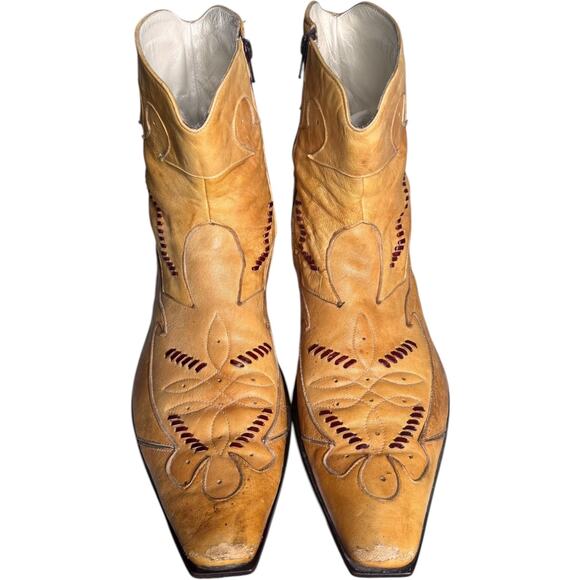 Vintage Jo Ghost Italian Western Cowboy Ankle Boots Tan Leather Size 45 11.5-12 - Picture 6 of 16